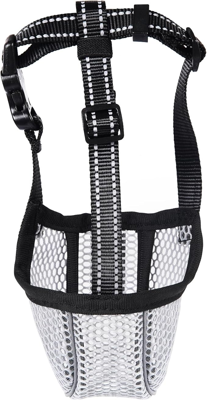 Large Dog Muzzle, Muzzle for Large Dogs to Prevent Eating/Chewing/Biting, Breathable Reflective Adjustable Medium Dog Accessories Dog Muzzle (Grey, XL)