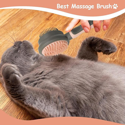 WishLotus Pet Brush, Double Sided Massaging Cat Hair Brush Retractable Self Cleaning Soft Pet Grooming Brush with Comfortable Handle for Grooming and Cleaning Pet Loose Hairs (Pink)
