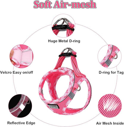 Mercano Soft Mesh Dog Harness and Leash Set, No-Chock Step-in Reflective Breathable Lightweight Easy Walk Vest Harnesses with Safety Buckle for Small Medium Dogs, Cats (M, Fuchsia)