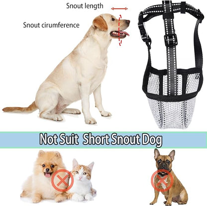 Large Dog Muzzle, Muzzle for Large Dogs to Prevent Eating/Chewing/Biting, Breathable Reflective Adjustable Medium Dog Accessories Dog Muzzle (Grey, XL)