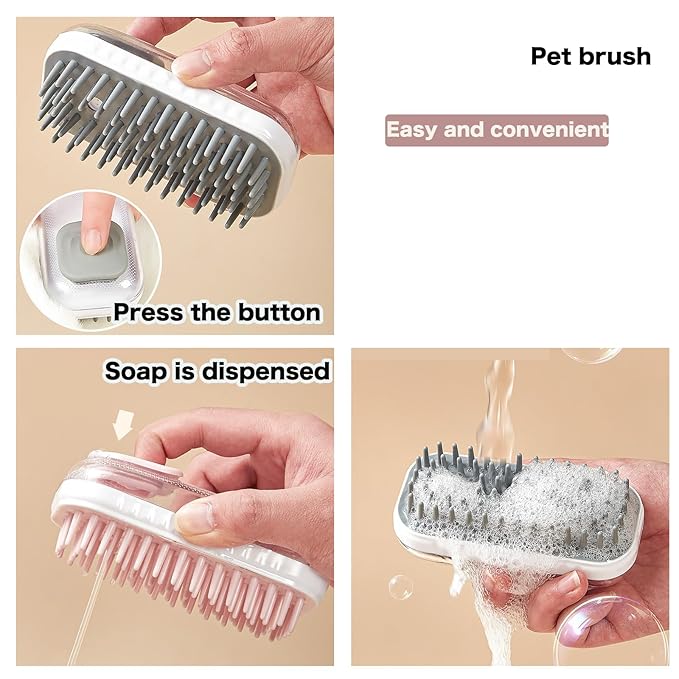 Pet Grooming Brush with Silicone Bristles, Massage Scrubber for Dogs & Cats, White and Pink (Pink)
