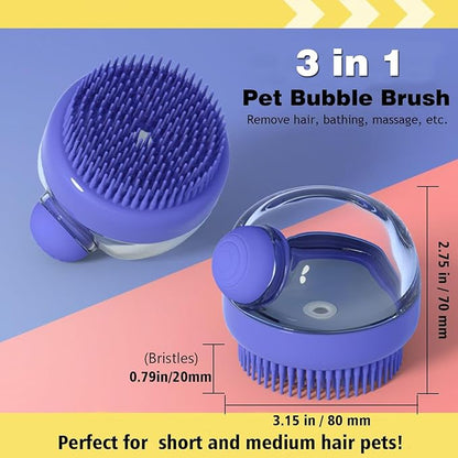 Dog Bath Scrubber Brush Pet Dog Grooming Massage Shampoo Bath Brush with Soap and Shampoo Dispenser Soft Silicone Bristle for Long Short Haired Dogs Cats Shower (GRAY)