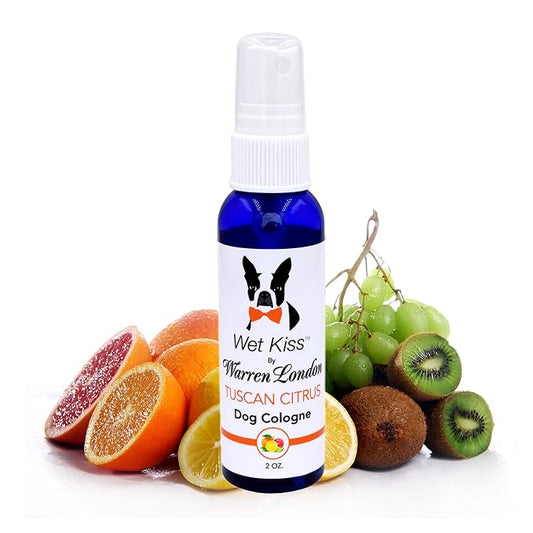 Warren London - Wet Kiss Dog Cologne, Long Lasting Dog Spray, Dog Deodorant to Remove Odor from Stinky Dogs, Tuscan Citrus, 2 Ounce Bottle