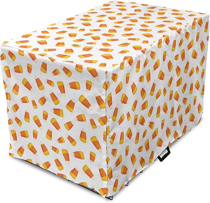 Lunarable Candy Corn Dog Crate Cover, Continuing Halloween Themed Dessert on a Plain Background, Easy to Use Pet Kennel Cover for Small Dogs Puppies Kittens, 22 Inch, Orange Earth Yellow