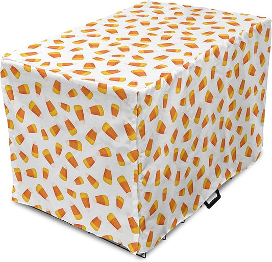 Lunarable Candy Corn Dog Crate Cover, Continuing Halloween Themed Dessert on a Plain Background, Easy to Use Pet Kennel Cover for Small Dogs Puppies Kittens, 22 Inch, Orange Earth Yellow