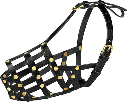 OOPSDOGGY Doberman Dog Muzzle for Large Dogs - Leather Breathable Secure Basket Muzzle for Large Breeds Husky German Shepherd Prevents Biting No Chewing Adjustablу (Black, Size 3 - Doberman)
