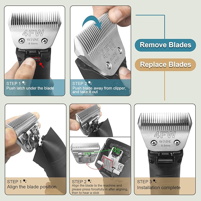 10W Wide Pet Dog Grooming Detachable Blades,Compatible with Andis,Oster A5,Wahl KM10 Clippers,Cut Length 1/16"(1.5mm),Fit for Larger Animals