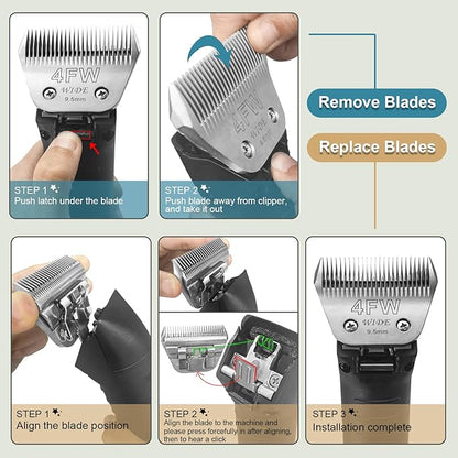 30W Wide Pet Dog Grooming Detachable Blades,Compatible with Andis,Oster A5,Wahl KM10 Clippers,Cut Length 1/50"(0.5mm),Fit for Larger Animals