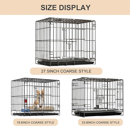 Heavy-Duty Steel Dog Crate, 27.6"x20.2"x23" Foldable Kennel with Secure Lock & Removable Tray, Grey Indoor Pet Cage