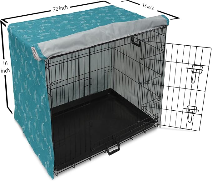 Lunarable Mermaid Tail Dog Crate Cover, Cartoon Design of Aquatic Girl Swimming Underwater Bubbles, Easy to Use Pet Kennel Cover for Small Dogs Puppies Kittens, 22 Inch, Dark Turquoise Ivory
