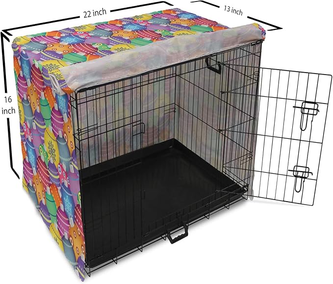 Ambesonne Christmas Dog Crate Cover, Colorful Christmas Balls Different Retro Patterns Holiday CelebratiTheme Print, Easy to Use Pet Kennel Cover Small Dogs Puppies Kittens, 22 Inch, Purple Multicolor