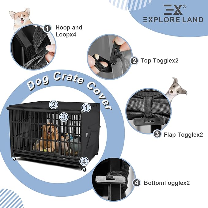 Explore Land 36 inches Dog Crate Cover with Top Panel Non-Toxic Inodorous Polyester Friendly for Dogs (Black)