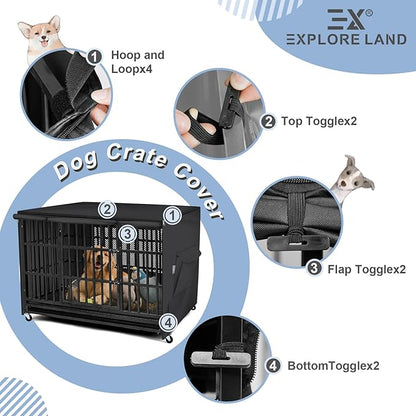 Explore Land 36 inches Dog Crate Cover with Top Panel Non-Toxic Inodorous Polyester Friendly for Dogs (Black)