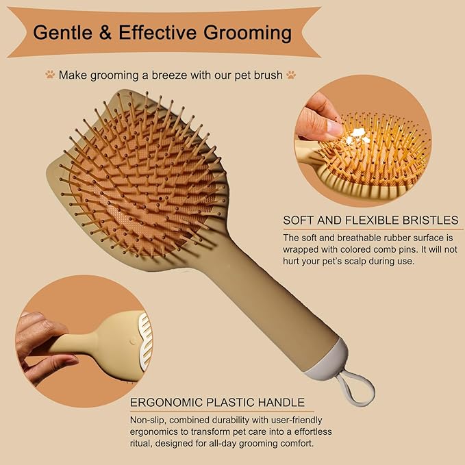 Soft Bristle Cat-Ear Puppy Brush Small Dogs Gentle Comb Grooming Tool Yorkie Shih Tzu Maltipoo Maltese (Brown)