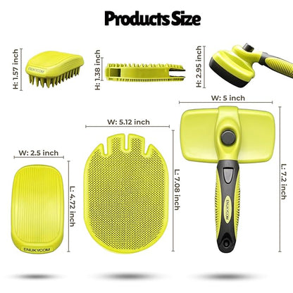 Self Cleaning Slicker Brush for Dogs Cats plus Rubber Pet Bath Brushes for Grooming, DeShedding, Massage & Skin Care - Pet Silicone Shampoo Brush for Long & Short Hair Small Large Pets Dogs