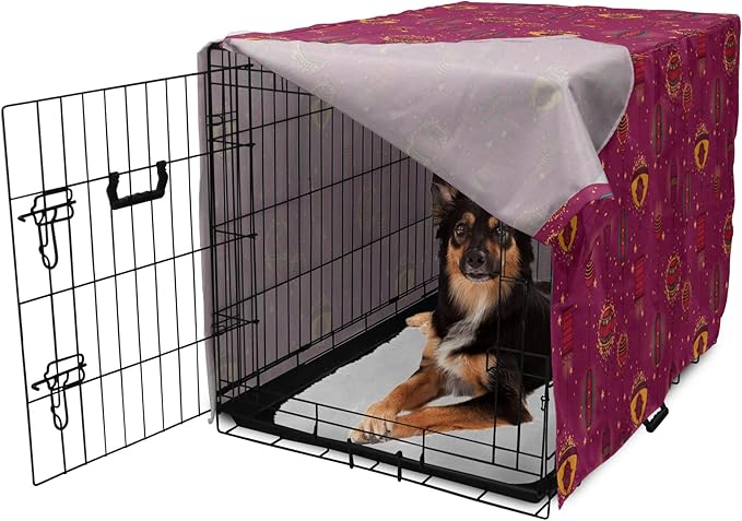 Lunarable Folkloric Dog Crate Cover, Cultural Inspirations Oriental Party Celebration Art Traditional Design, Easy to Use Pet Kennel Cover for Medium Large Dogs, 36 Inch, Magenta and Yellow