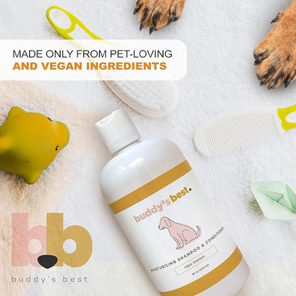 Buddy's Best Dog Shampoo for Smelly Dogs - Dog Shampoo and Conditioner for Dry and Sensitive Skin - Moisturizing Puppy Wash Shampoo, Ripe Melon Scent, 16oz