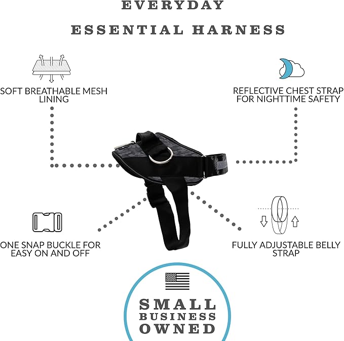 ShawnCo Essential Dog Harness, No-Pull Pet Vest with 3 Leash Clips, No Choke, Reflective, Adjustable and Padded, for Easy Walking and Training for Small, Medium and Large Dogs (Black Camo, S)
