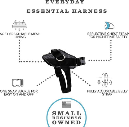ShawnCo Essential Dog Harness, No-Pull Pet Vest with 3 Leash Clips, No Choke, Reflective, Adjustable and Padded, for Easy Walking and Training for Small, Medium and Large Dogs (Black Camo, S)