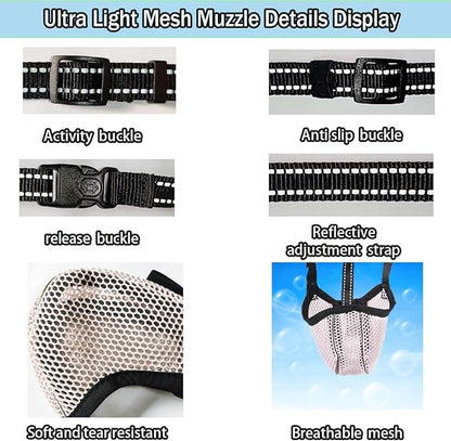 Large Dog Muzzle, Muzzle for Large Dogs to Prevent Eating/Chewing/Biting, Breathable Reflective Adjustable Medium Dog Accessories Dog Muzzle (Pink, S)