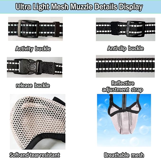 Large Dog Muzzle, Muzzle for Large Dogs to Prevent Eating/Chewing/Biting, Breathable Reflective Adjustable Medium Dog Accessories Dog Muzzle (Pink, L)