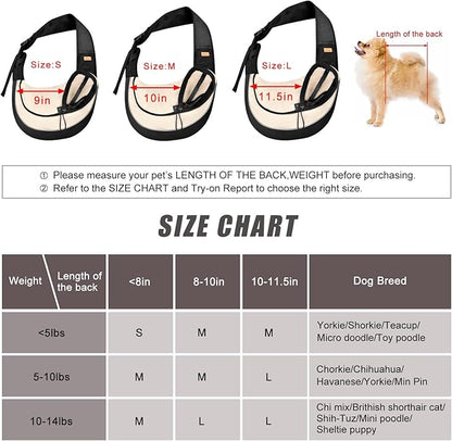 Cuby Pet Sling Carrier for Small Dogs Cats,Drawstring & Zipper Security Hook Triple Design for Pets' Securty Dog Bag,Breathable Travel Puppy Sling Carrier with Adjustable Strap(Beige,L(9.5-13.5 lbs))