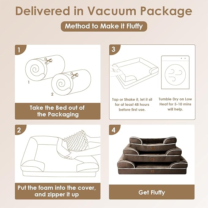 EHEYCIGA Orthopedic Dog Bed for Medium Dogs, Waterproof Memory Foam Medium Dog Beds with Sides, Non-Slip Bottom and Egg-Crate Foam Medium Dog Couch Bed with Washable Removable Cover, Brown