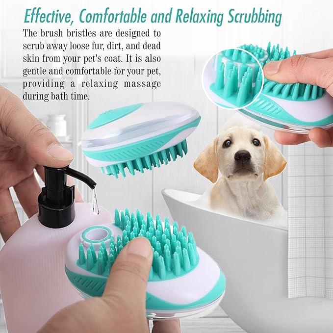 Pet Bath Brush Scrubber for Dogs | Soft Silicone Scrubbing Brush with Shampoo Dispenser for Showering and Grooming | Perfect Pet Bath Scrubber for Short Haired Dogs