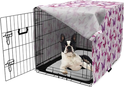 Ambesonne Purple Dog Crate Cover, Abstract Butterflies on Floral Background Feminine Romance Illustration, Easy to Use Pet Kennel Cover for Small Dogs Puppies Kittens, 18 Inch, Maroon Purple Pale Pink