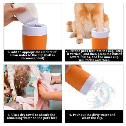 Pet Foot Washing Cup, Portable Pet Foot Washer with Soft Brush Muddy Dog Paw Cleaner for Dogs/Cats Feet Cleaning Tool(Orange)