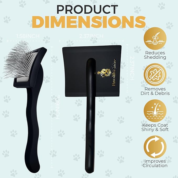 PawsltlveShine Dog Slicker Brush - Easy Grooming Brush for Poodles, Goldendoodles, Golden Retrievers - Dog Brush for long haired dogs - Effortless Grooming, Dematting, Deshedding - Black, Large