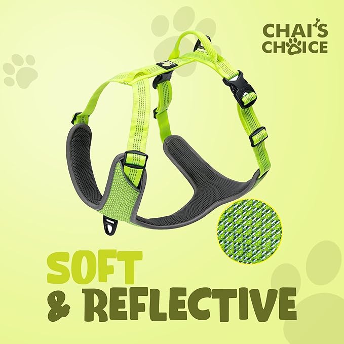 Chai's Choice Dog No Pull Harness Large (Neon Yellow) | Comfortable & Secure Adjustable Strap with Double Leash Clips | No-Choke & Easy Release | 3M Reflective Stripes for Dog Visibility