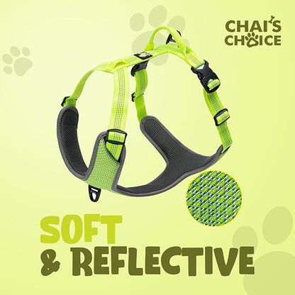 Chai's Choice Dog No Pull Harness Large (Neon Yellow) | Comfortable & Secure Adjustable Strap with Double Leash Clips | No-Choke & Easy Release | 3M Reflective Stripes for Dog Visibility