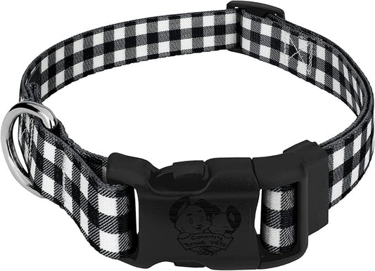 Country Brook Petz - Deluxe Black & White Buffalo Plaid Dog Collar - Made in The U.S.A. - Plaid and Argyle Collection Featuring Charming Designs (1 Inch, Extra Large)