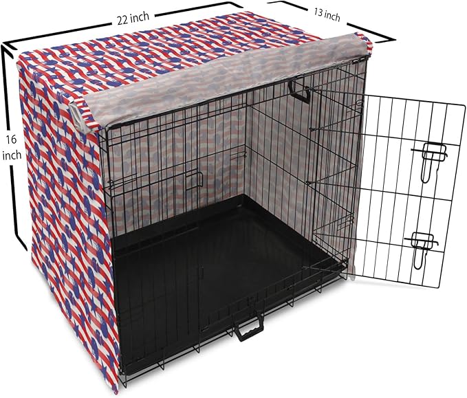 Lunarable Football Dog Crate Cover, Wavy Stripes and National Sport in American USA Inspired Colors, Easy to Use Pet Kennel Cover for Small Dogs Puppies Kittens, 22 Inch, Coral Violet Blue White