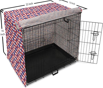 Lunarable Football Dog Crate Cover, Wavy Stripes and National Sport in American USA Inspired Colors, Easy to Use Pet Kennel Cover for Small Dogs Puppies Kittens, 22 Inch, Coral Violet Blue White