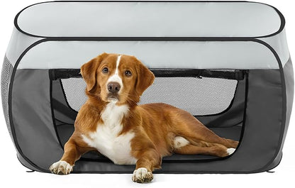 Portable Travel Dog Crate Pop Up Soft Dog Kennel Collapsible Travel Dog Cat Enclosure Indoor Outdoor Large Foldable Crate for Pets（Little Gray and Dark Gray-Medium）