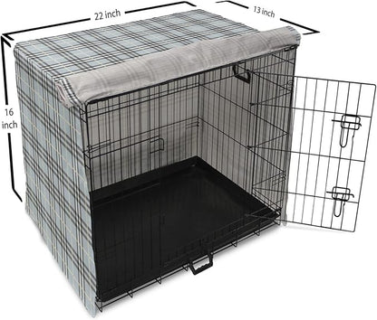 Lunarable Plaid Dog Crate Cover, Traditional Vintage Pattern with Modern Look Checkered Pastel Colored, Easy to Use Pet Kennel Cover for Small Dogs Puppies Kittens, 22 Inch, Pale Blue Dimgray Cream