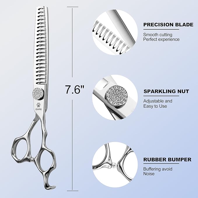 GLADOG 7" Chunkers Dog Grooming Scissors - Premium 9CR Dog Scissors for Grooming with Luxurious Diamond Nut，Ideal Dog Grooming Shears for Reducing Bulk, Dog Hair Scissors，Cat Grooming Scissors