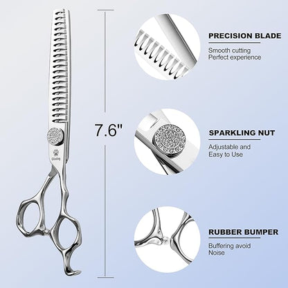 GLADOG 7" Chunkers Dog Grooming Scissors - Premium 9CR Dog Scissors for Grooming with Luxurious Diamond Nut，Ideal Dog Grooming Shears for Reducing Bulk, Dog Hair Scissors，Cat Grooming Scissors