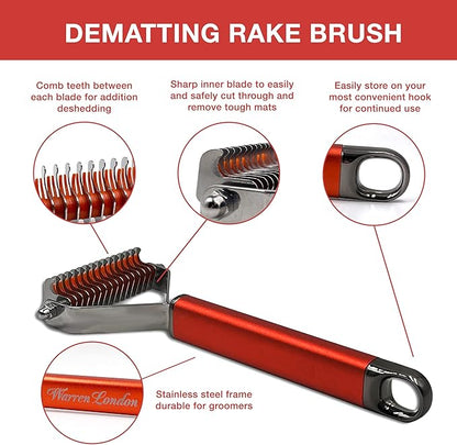 Warren London 10-in-1 Dog Spray & Rake Brush Combo | Detangles, Softens & Reduces Shedding | 16oz After Bath Spray + Dematting Rake | $40 Value – Now $29.99