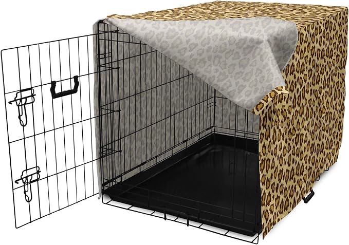 Lunarable Animal Print Dog Crate Cover, Digitally Generated Spots Classic Leopard Skin Graphic, Easy to Use Pet Kennel Cover for Medium Large Dogs, 48 Inch, Pale Camel Chocolate