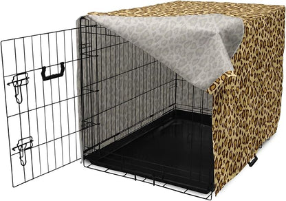 Lunarable Animal Print Dog Crate Cover, Digitally Generated Spots Classic Leopard Skin Graphic, Easy to Use Pet Kennel Cover for Medium Large Dogs, 48 Inch, Pale Camel Chocolate