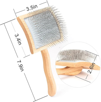 Long Pin Slicker Brush for Dogs (Goldendoodles, Labradoodles, Poodles) and Long Hair cat， Best Grooming Brush for Small Animals ，for Grooming Pet Hair， Beech Wood