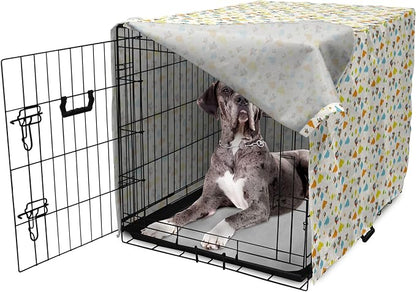 Lunarable Cartoon Dog Crate Cover, Flying Airplanes with a Style Fun Clouds in Colorful Design Artwork Print, Easy to Use Pet Kennel Cover for Medium Large Dogs, 48 Inch, Dark Orange and Blue