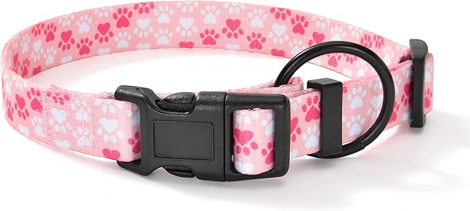 Mile High Life Dog Collar | Nylon Puppy Collars w Cute Patterns | Lightweight Girl Dog Collar | Boy Dog Collar for Small/Medium/Large Dogs (Pink Foot, Medium)