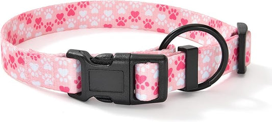 Mile High Life Dog Collar | Nylon Puppy Collars w Cute Patterns | Lightweight Girl Dog Collar | Boy Dog Collar for Small/Medium/Large Dogs (Pink Foot, Medium)