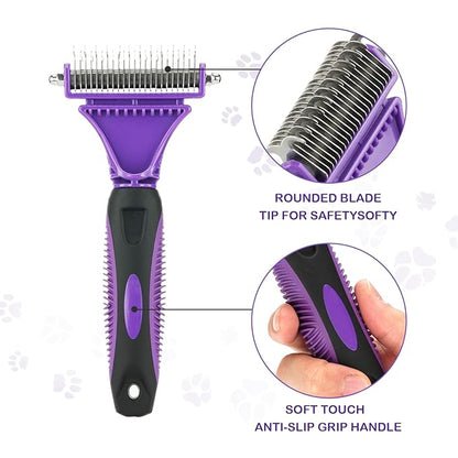 Pet Dematting Tool 2 Pack - Double Sided Undercoat Rake & Dematting Comb for Detangling Matted or Knotted Undercoat Hair, Great for Medium or Long-haired Dogs & Cats