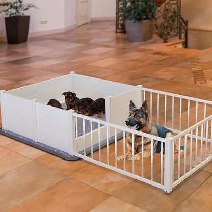 Whelping Box,Whelping Box for Dogs with Washable Puppy Pads, Double Rooms Whelping Pen for Large Breed Dogs,Indoor Whelping Kit for Puppies Birth,White,96"x48"x19.5"