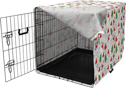 Ambesonne Christmas Dog Crate Cover, Xmas Santa Claus Tree on Colorful Polka Dot Backdrop Surprise Boxes Art, Easy to Use Pet Kennel Cover for Small Dogs Puppies Kittens, 22 Inch, Green and Red
